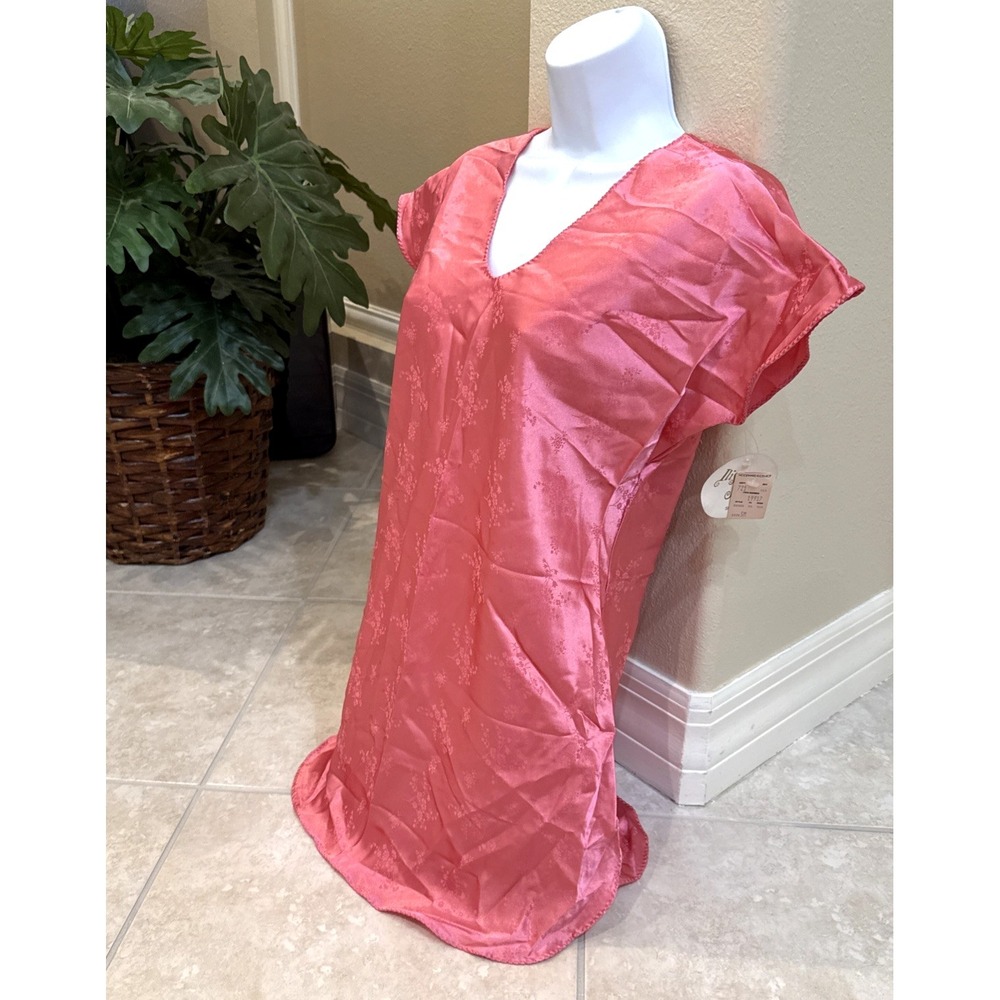Vintage NWT Ilise‎ Stevens Pink Night Shirt Sz S Satin Dress Floral Chemise